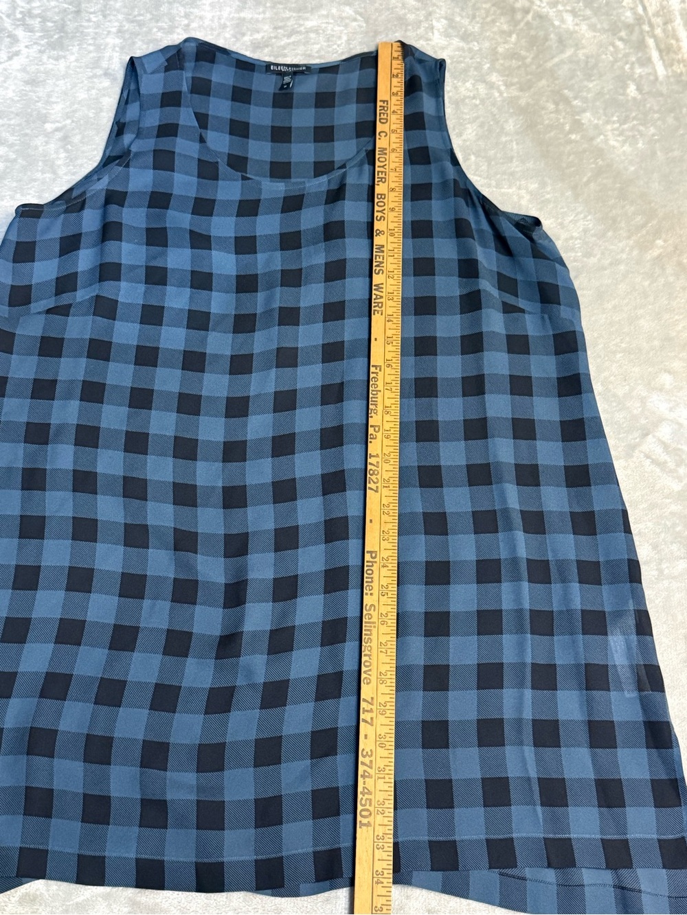 Eileen Fisher Women’s 1X Buffalo Check Black and Blue Tunic 100% Silk - Picture 6 of 10
